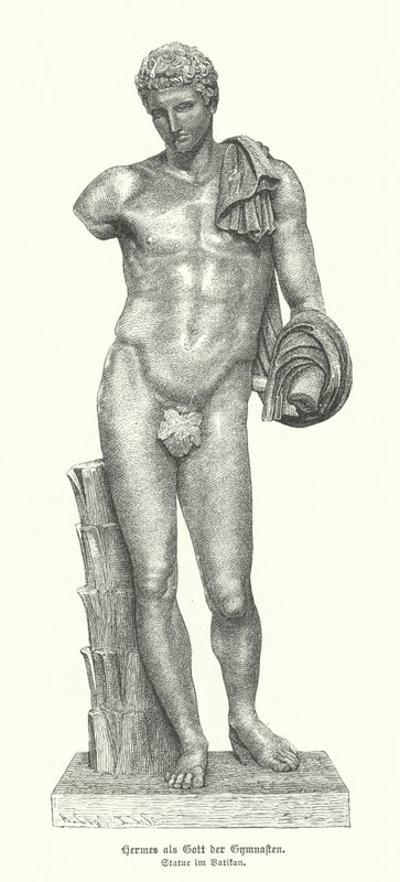 Estatua del dios griego antiguo Hermes como el dios de los gimnastas de German School
