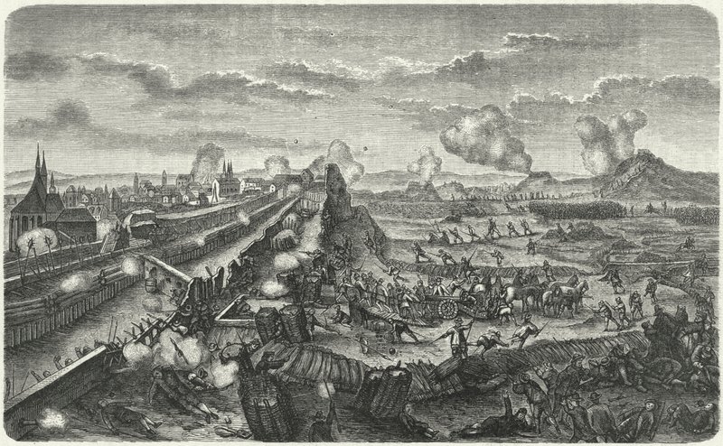 Tropas suecas atacando las defensas de Praga de German School