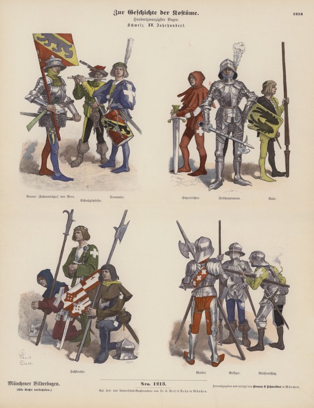 Trajes militares suizos del siglo XV de German School