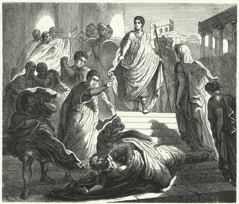 Tarquinius Superbus asesinando a su suegro, Servio Tulio, para reclamar el trono romano de German School