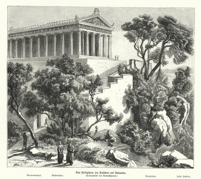 Templo de Poseidón, Kalaureia, Grecia, donde Demóstenes se refugió antes de tomar veneno en 322 a.C. de German School