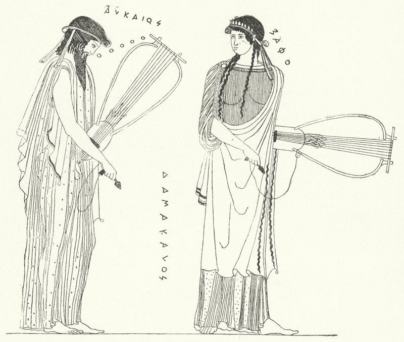 El antiguo poeta griego Alceo y su amante Safo de German School