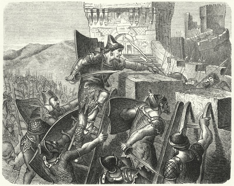 Los babilonios asaltando las murallas de Jerusalén (grabado) de German School