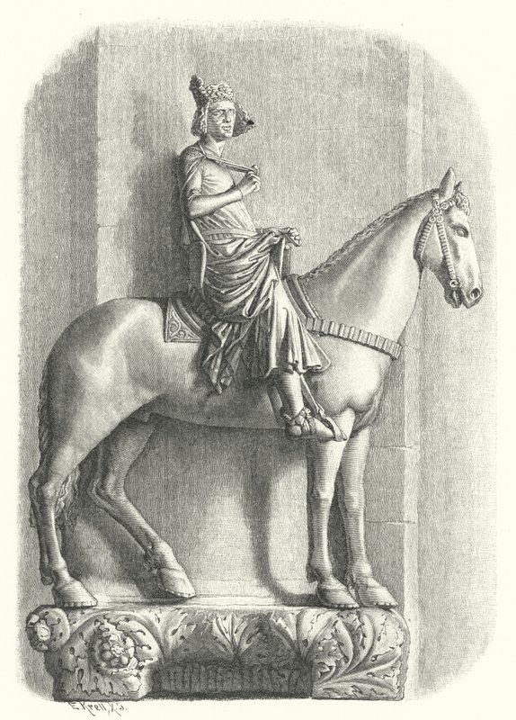 El Jinete de Bamberg, estatua en la Catedral de Bamberg, Alemania (grabado) de German School
