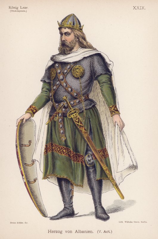 El Duque de Albany, de El Rey Lear de Shakespeare (litografía en color) de German School