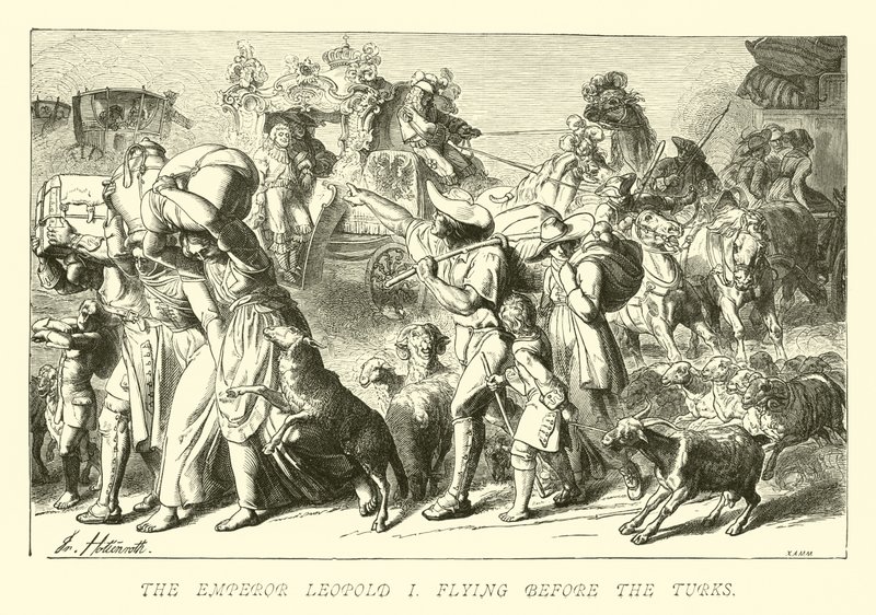 El emperador Leopoldo I huyendo ante los turcos de German School