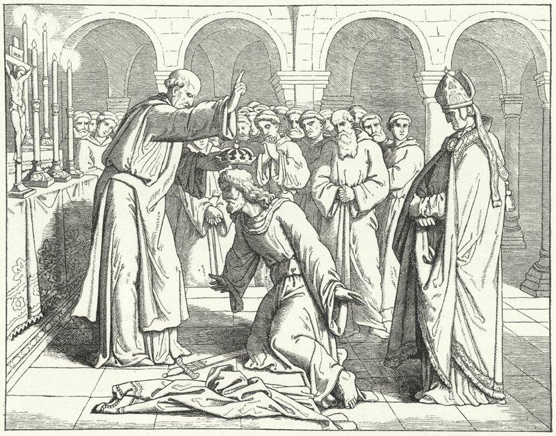 El emperador del Sacro Imperio Romano Germánico Enrique II recibiendo una bendición en el Monasterio de San Vito en Verdún de German School