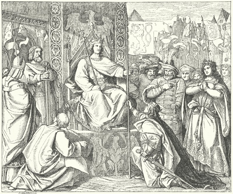 El Emperador del Sacro Imperio Romano Germánico Enrique VII llama a su hijo, Juan de Bohemia de German School
