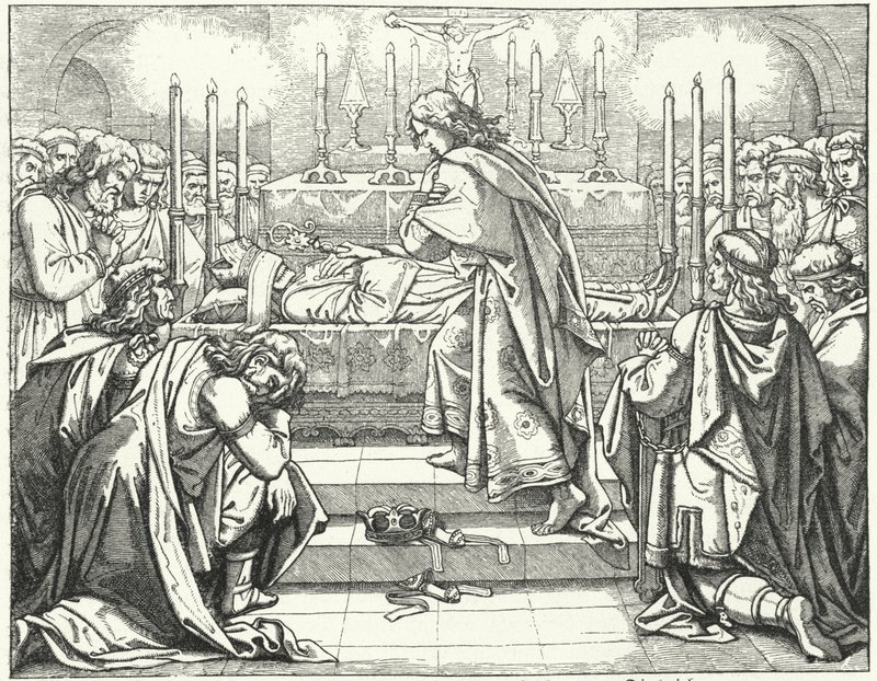 El emperador del Sacro Imperio Romano Germánico Otón III en la tumba de San Adalberto de Praga de German School