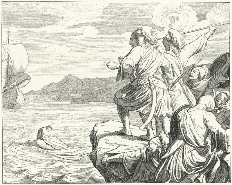 El emperador del Sacro Imperio Romano Otón II escapando de los griegos tras su derrota en la batalla de Stilo, 982 de German School
