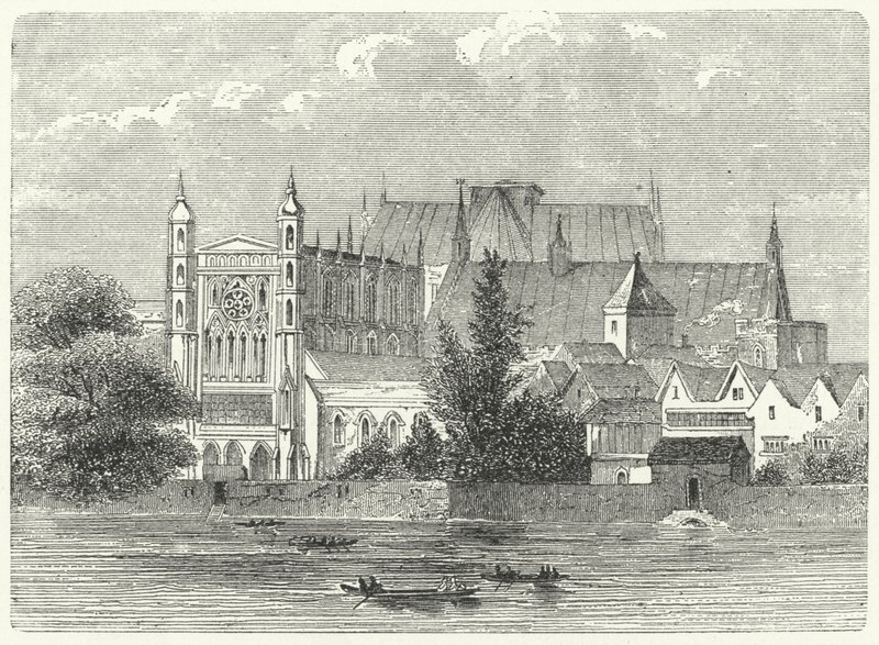 Las Casas del Parlamento en Westminster en la época del Rey Carlos I de German School