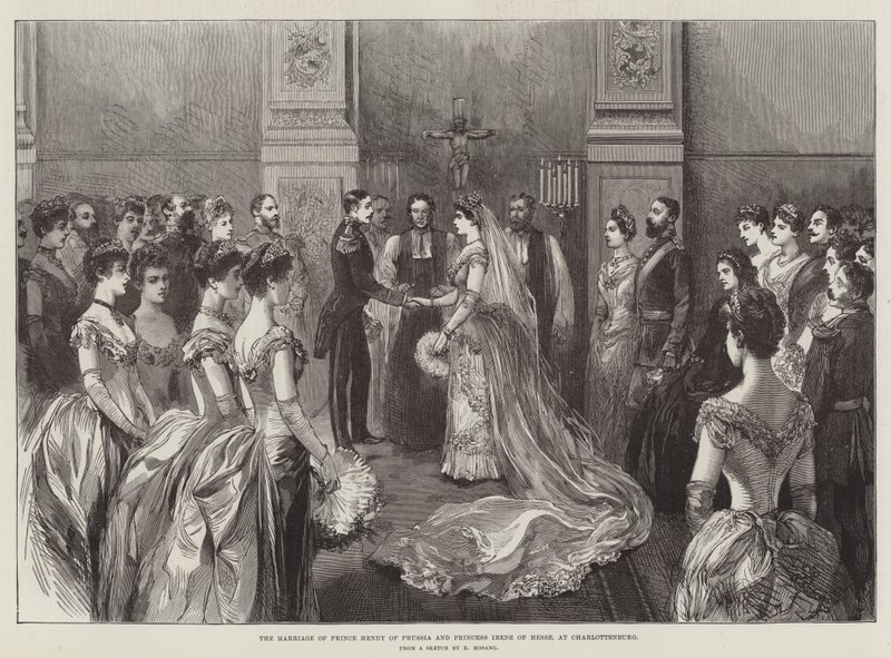 El matrimonio del príncipe Enrique de Prusia y la princesa Irene de Hesse, en Charlottenburg (grabado) de German School