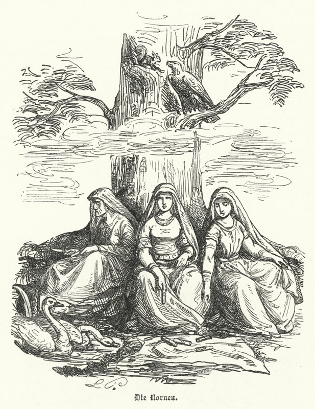 Las Nornas, seres femeninos de la mitología nórdica de German School