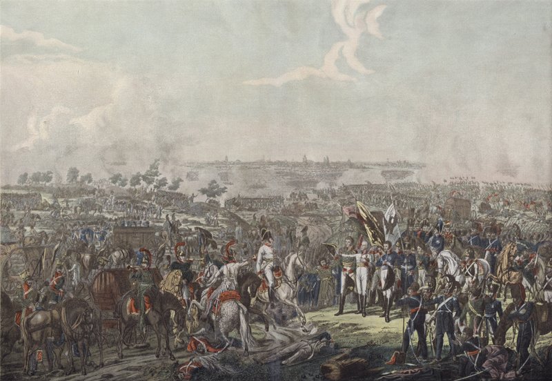 El Príncipe de Schwarzenberg trayendo noticias de la victoria en la Batalla de Leipzig a los soberanos aliados en la noche del 18 de octubre de 1813 de German School