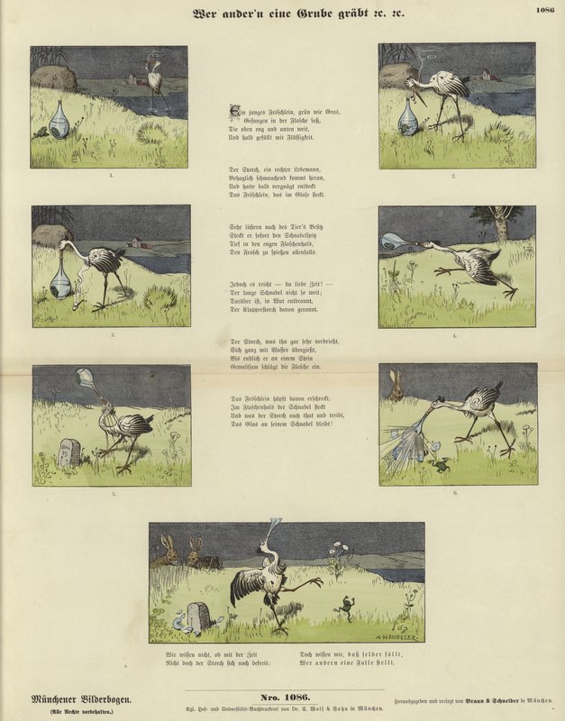 La cigüeña y la rana en un jarrón de German School
