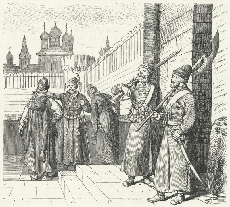 Los Streltsy bajo el reinado de Pedro el Grande de Rusia (grabado) de German School
