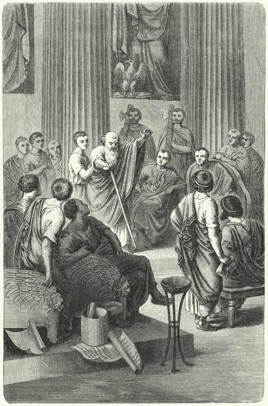 El ciego Apio Claudio Ceco hablando en el Senado Romano contra Cineas, el embajador de Pirro de Epiro, 279 a.C. de German School