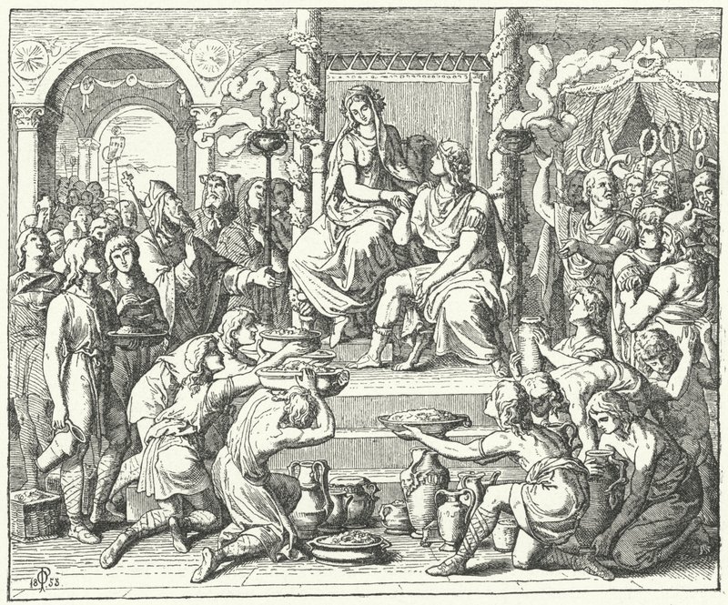 El matrimonio de Ataúlfo, rey de los visigodos, y Gala Placidia, hija del emperador romano Teodosio I, 414 de German School