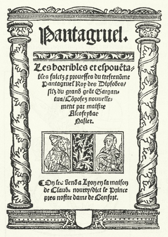 Portada de la edición más antigua conocida de Pantagruel, una novela de François Rabelais (grabado) de German School