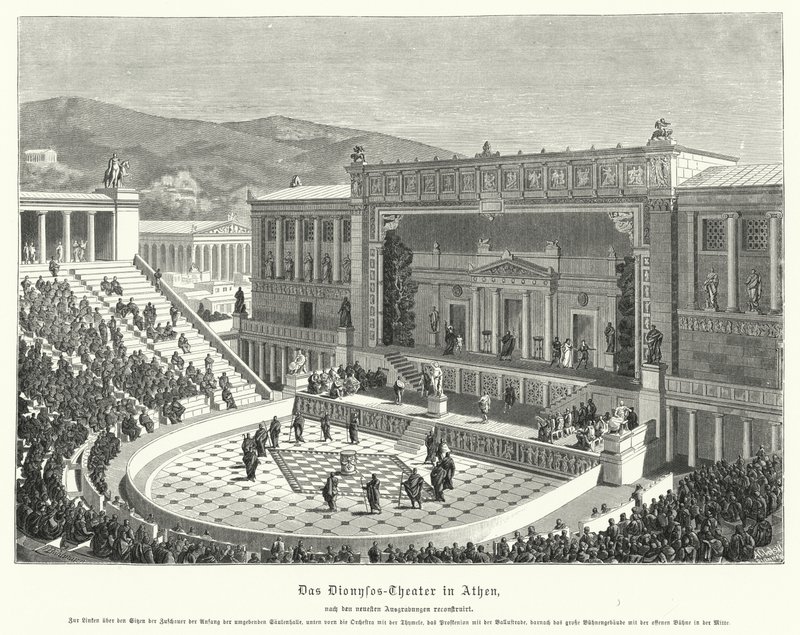Teatro de Dionisio Eleuterio, Atenas, Antigua Grecia (grabado) de German School
