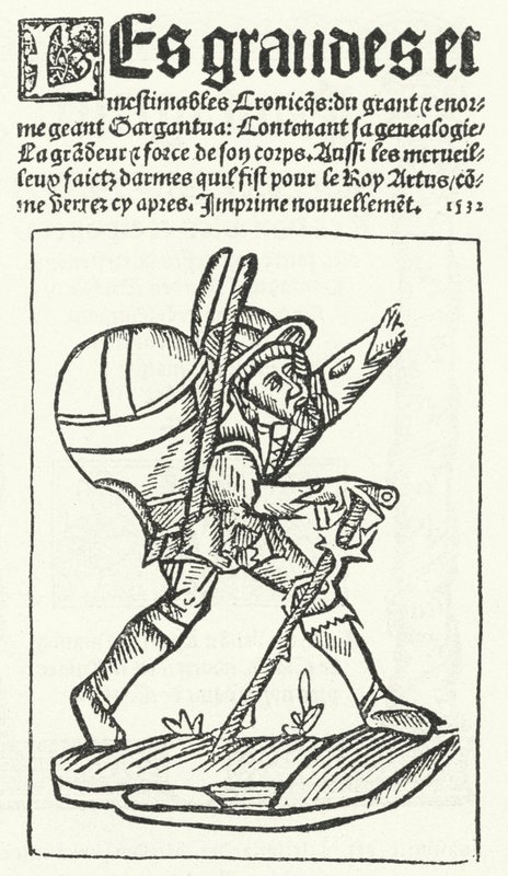 Portada de la edición más conocida de Gargantúa, una novela de François Rabelais (grabado) de German School