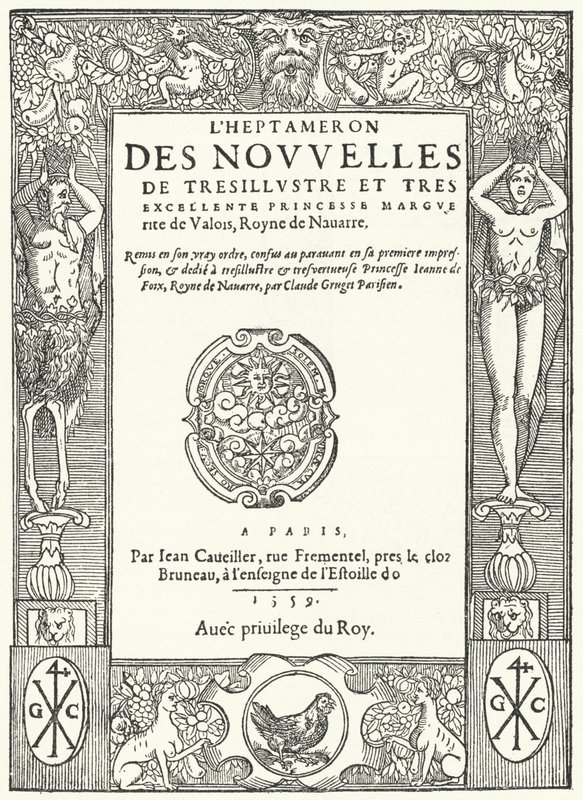 Portada de la primera edición de El Heptamerón, de Margarita de Navarra (grabado) de German School
