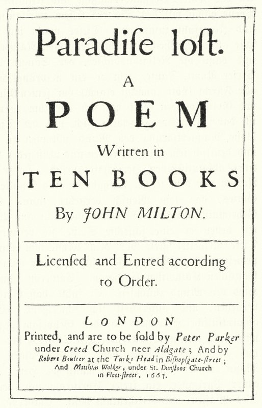 Portada de la edición original de El paraíso perdido del poeta inglés John Milton, publicada en 1667 (grabado) de German School