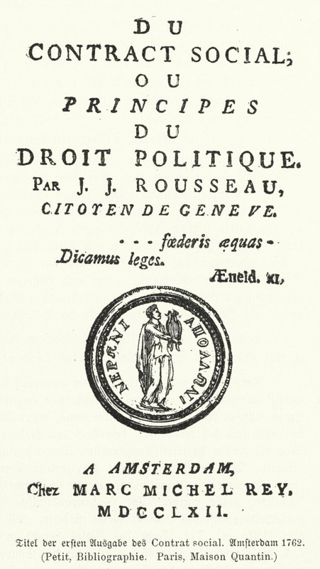 Portada de la primera edición de El contrato social, de Jean-Jacques Rousseau de German School