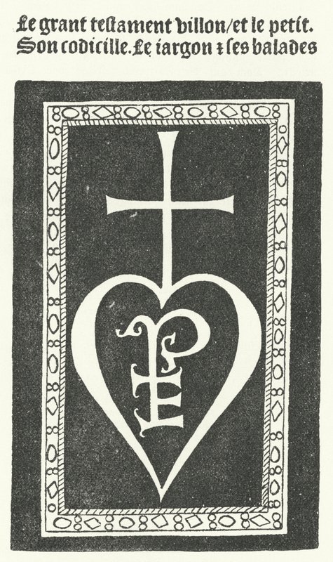 Portada de la primera edición de los poemas del poeta francés François Villon, impresa por Pierre Levet en París en 1483 (grabado) de German School