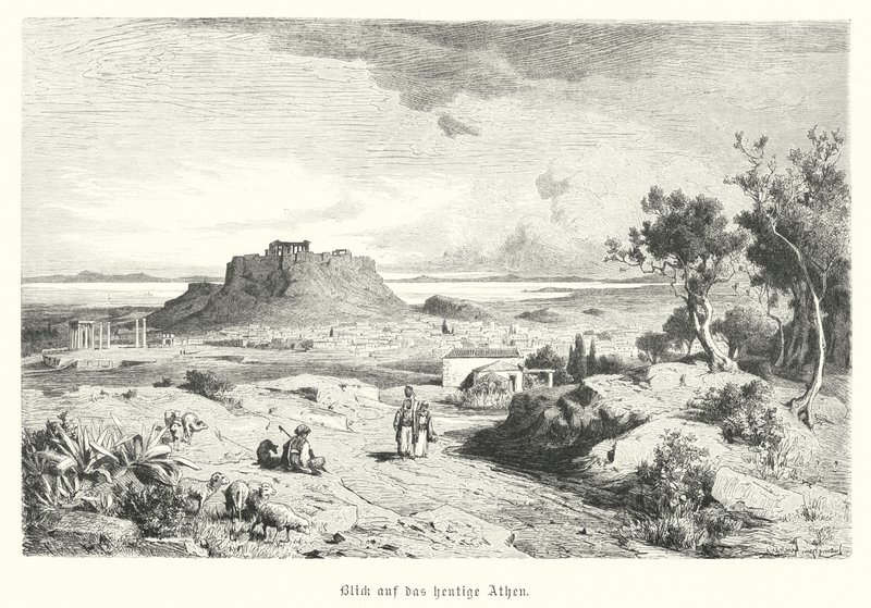 Vista de Atenas, Grecia, finales del siglo XIX (grabado) de German School