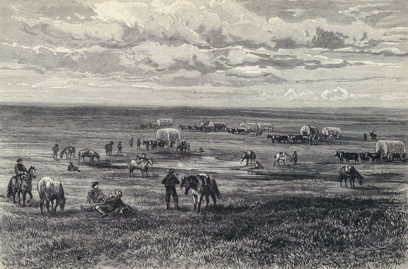 Tren de vagones en las praderas de Dakota del Sur, EE.UU. de German School