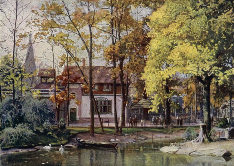 Restaurante Waldschanke, Jardín Zoológico de Berlín, Alemania (litografia en color) de German School