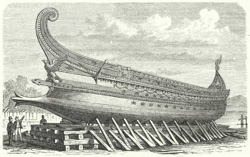 Buque de guerra diseñado por Napoleón III de Francia basado en una trirreme romana de German School