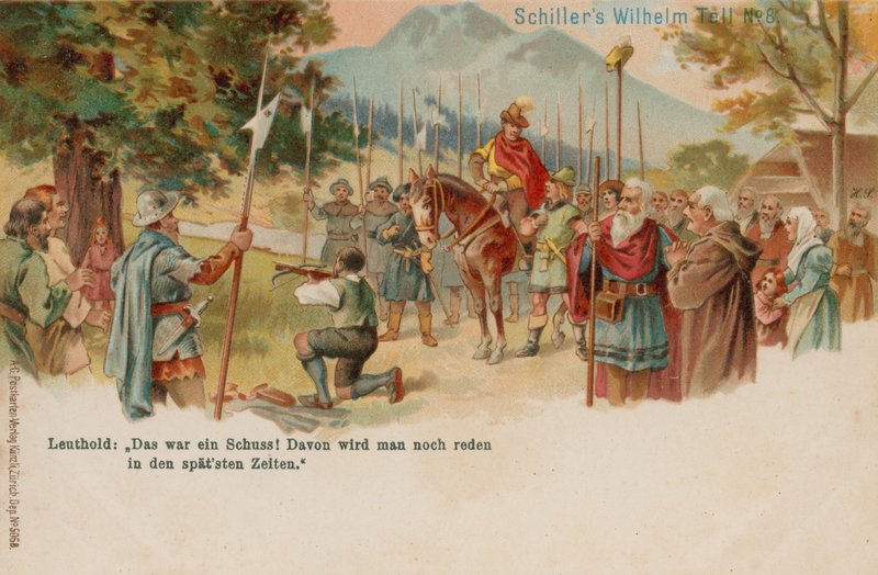 Guillermo Tell disparando a la manzana en la cabeza de su hijo de German School