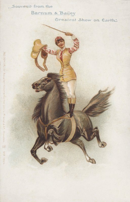 Mujer amazona del circo Barnum y Bailey (cromolito) de German School