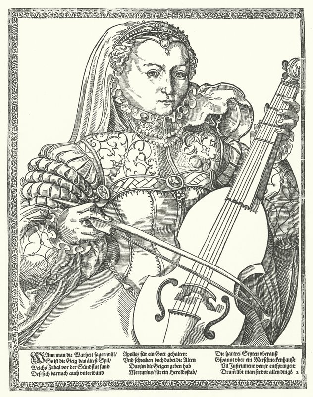 Mujer tocando un violonchelo de German School