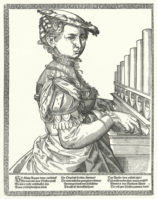 Mujer tocando un órgano de German School