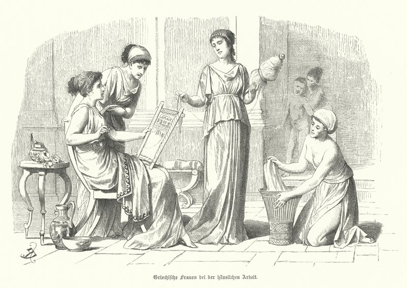 Mujeres haciendo las tareas domésticas en la Antigua Grecia de German School