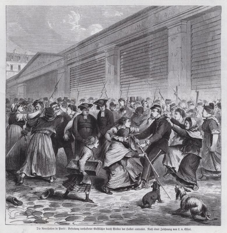 Mujeres del mercado de Les Halles liberando a miembros del clero de la cautividad, Comuna de París de German School