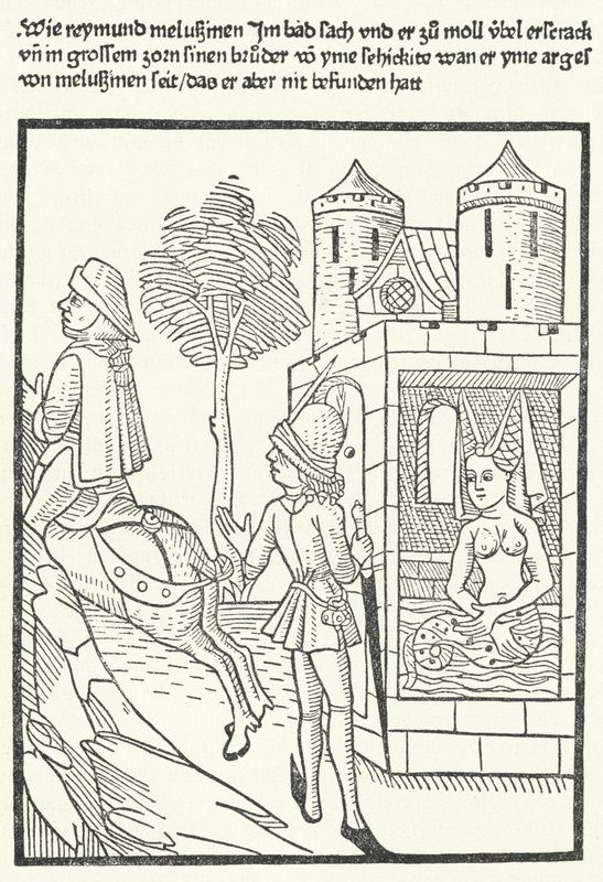Xilografía que representa una escena de la leyenda de Melusina de German School