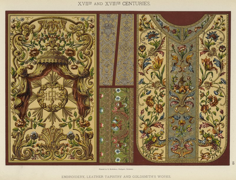 Siglos XVII y XVIII, Bordado, Tapicería de Cuero y Orfebrería de German School