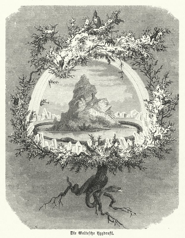 Yggdrasil, árbol mítico del cosmología nórdica de German School