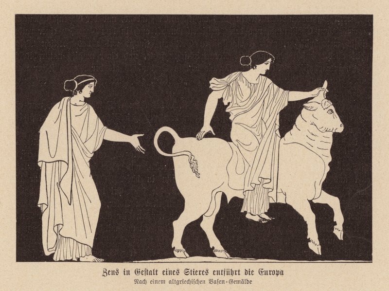 Zeus, en forma de toro, raptando a Europa (lito) de German School