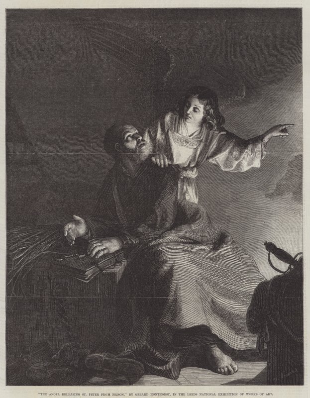 El ángel liberando a San Pedro de la prisión de Gerrit van Honthorst