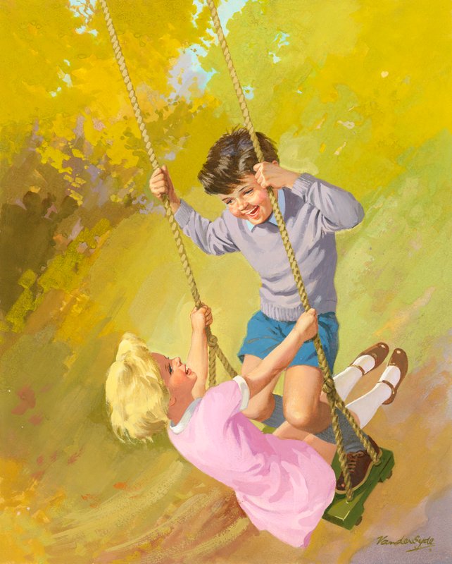 Niño y niña en un columpio de Gerritt Vandersyde