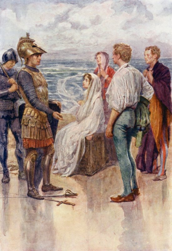 El Juicio de Artegall (litografía en color) de Gertrude E. Demain (after) Hammond