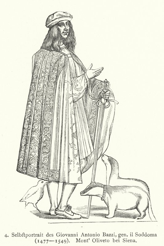 Autorretrato del artista renacentista italiano Il Sodoma (Giovanni Antonio Bazzi) (grabado) de Giovanni Antonio Bazzi (after) Sodoma