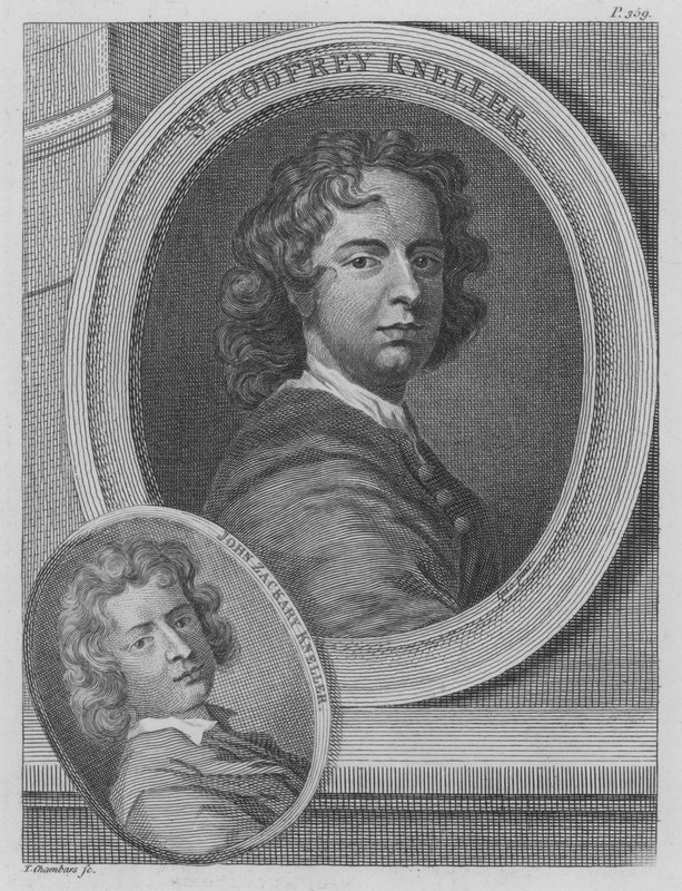 Sir Godfrey Kneller y John Zacharias Kneller, artistas alemanes activos en Inglaterra (grabado) de Godfrey (after) Kneller