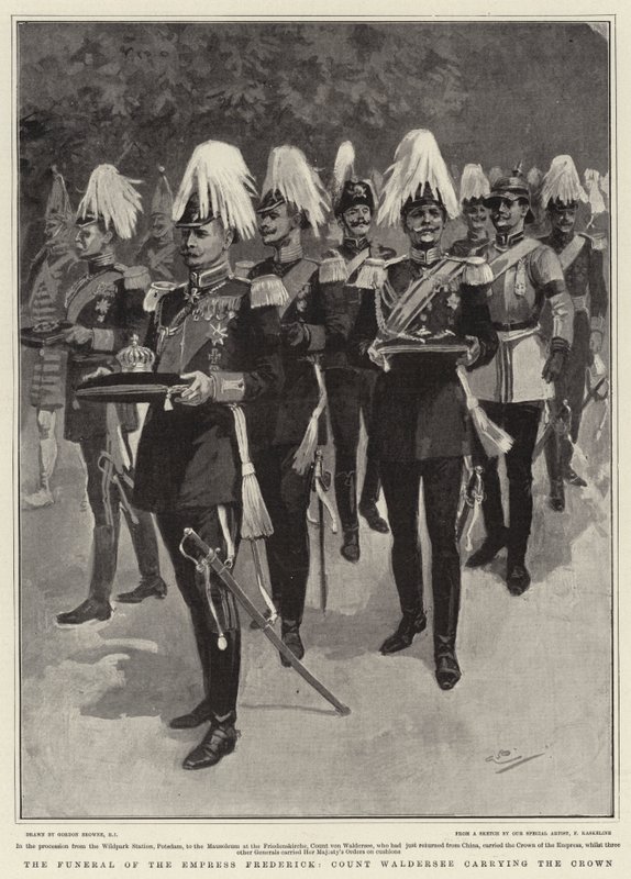 El funeral de la emperatriz Frederick, el conde Waldersee llevando la corona de Gordon Frederick Browne