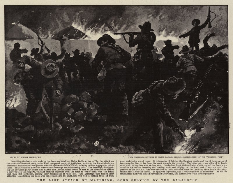 El último ataque a Mafeking, buen servicio de los Baralongs de Gordon Frederick Browne